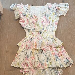 LoveShackFancy Multicolor Floral Ruffle Dress